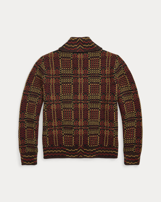 Wool Jacquard Full-Zip Cardigan Red Multi