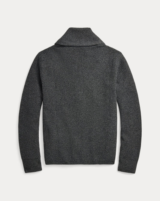 Waffle-Knit Cashmere Shawl Cardigan Dark Grey Heather