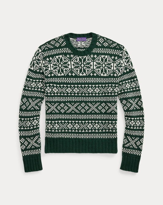 Snowflake-Patterned Cashmere Sweater Pine Grove W/ Lux Cream