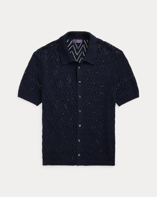 Textured Cotton Short-Sleeve Cardigan Classic Chairman Navy