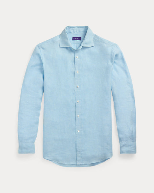 Basket-Weave Linen Shirt Chambray Blue