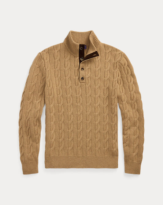 Cable-Knit Cashmere Mockneck Jumper Camel Melange