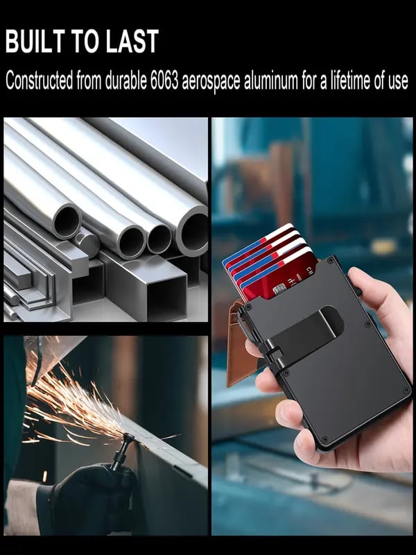 Pop-Up Wallet for Men – RFID Aluminum Case Money Clip Leather Slots