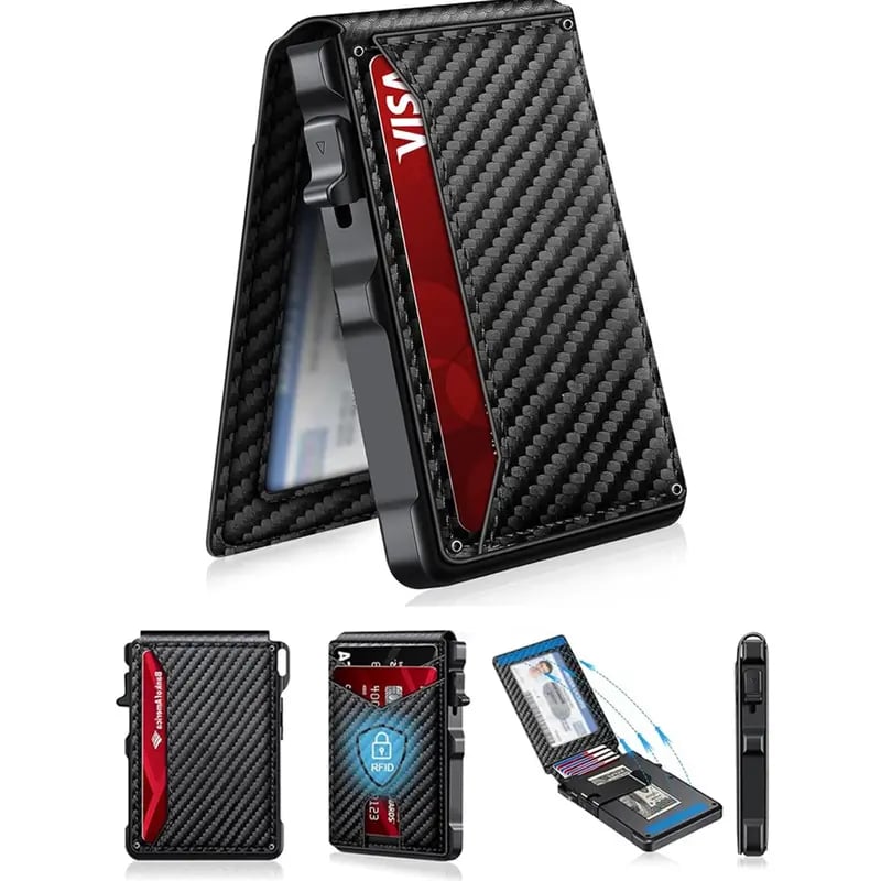 Pop-Up Wallet for Men – RFID Aluminum Case Money Clip Leather Slots