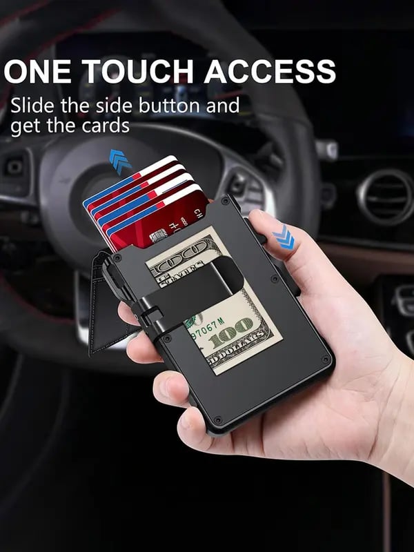 Pop-Up Wallet for Men – RFID Aluminum Case Money Clip Leather Slots