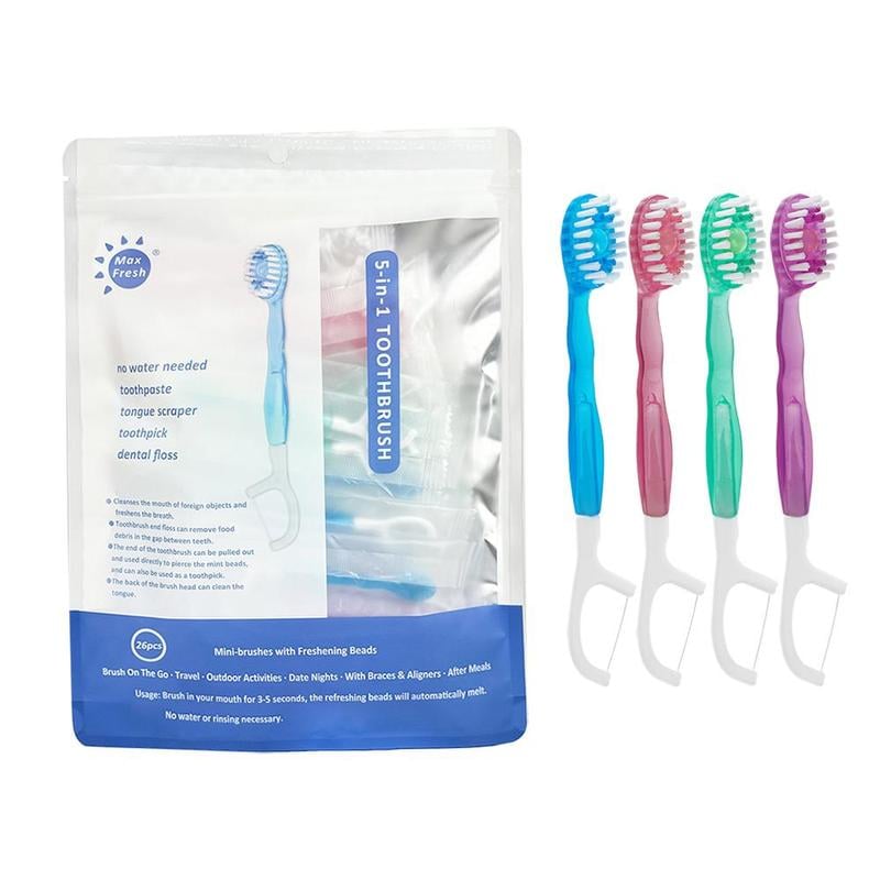 🔥2025 Hot Sale🎁Mini Toothbrush 5 in 1 Tool (Toothpaste + Floss + Pick + Tongue Scraper) Portable Travel Set