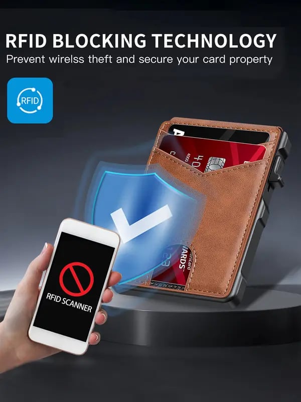 Pop-Up Wallet for Men – RFID Aluminum Case Money Clip Leather Slots