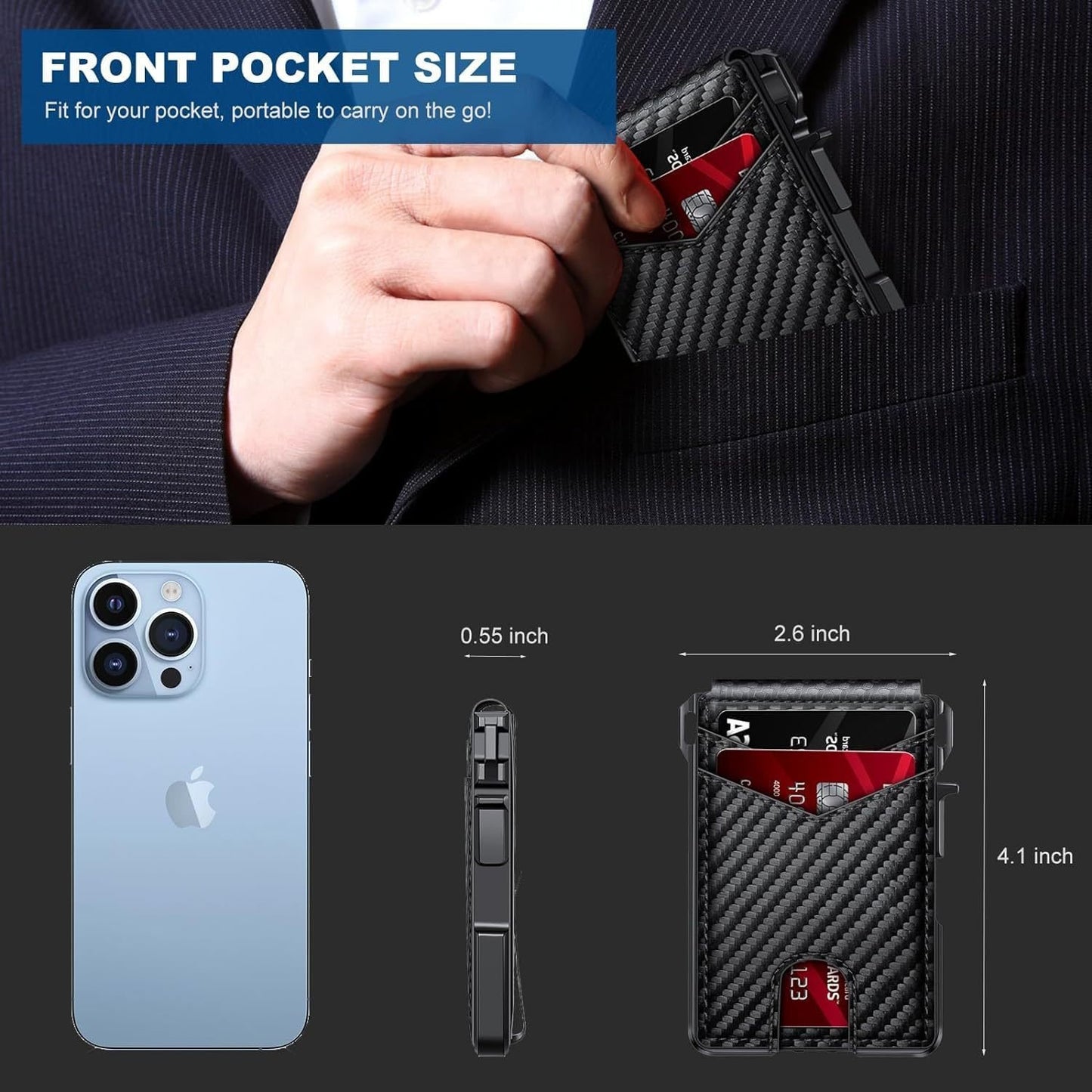 Pop-Up Wallet for Men – RFID Aluminum Case Money Clip Leather Slots