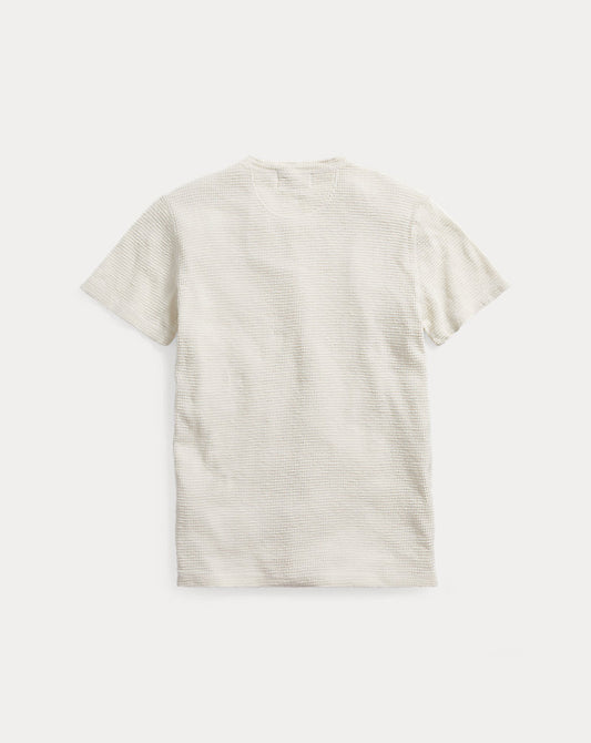 Waffle-Knit Short-Sleeve Henley Shirt Paper White