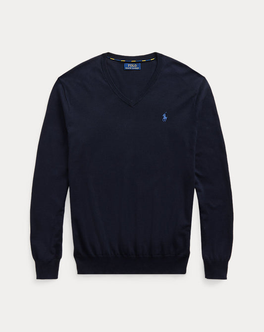 Slim Fit Cotton V-Neck Sweater Hunter Navy