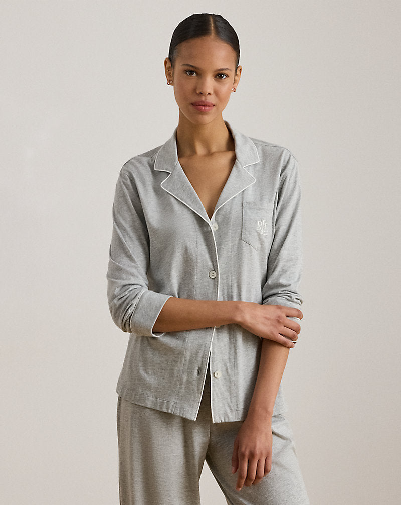 Knit Cotton-Blend Sleep Set Heather Grey