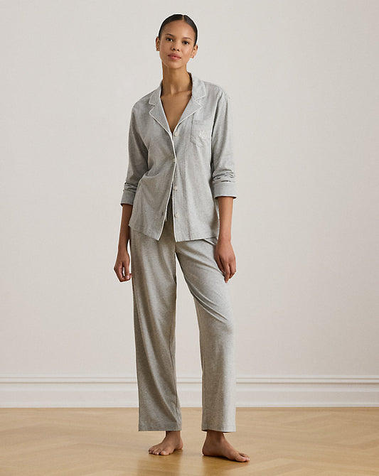 Knit Cotton-Blend Sleep Set Heather Grey