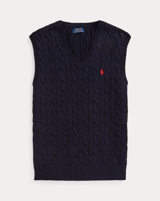 Cable-Knit Cotton Sleeveless Jumper Hunter Navy