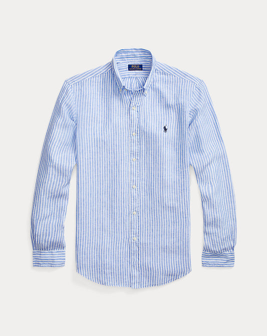 Custom Fit Striped Linen Shirt Blue/White