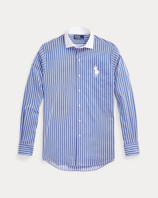Wimbledon Striped Stretch Twill Shirt Graphic Royal White