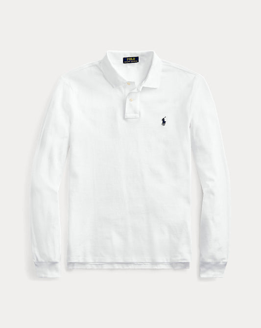 Slim Fit Mesh Long-Sleeve Polo White