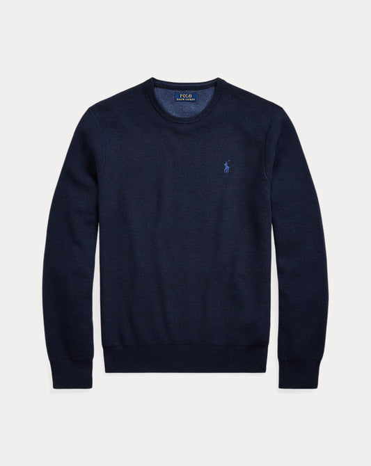 Mesh-Knit Cotton Crewneck Jumper Navy Heather