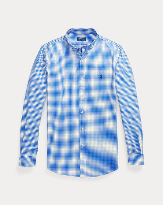 Slim Fit Checked Stretch Poplin Shirt Blue/White Check