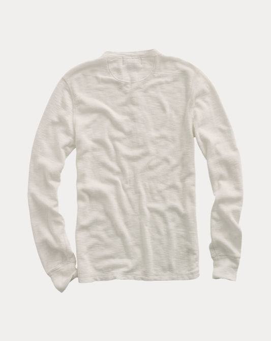 Waffle-Knit Henley Shirt Paper White