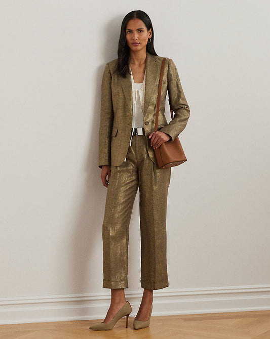 Stretch Velvet Blazer Metallic Bronze