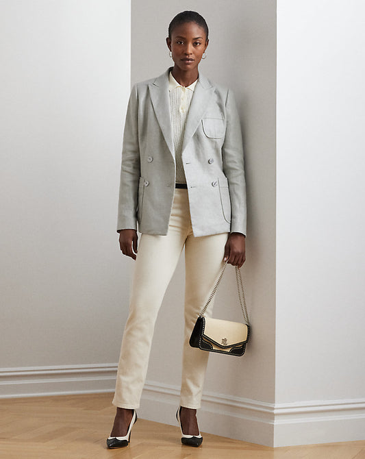 Foiled Linen-Cotton Blazer Light Blue/Silver Foil