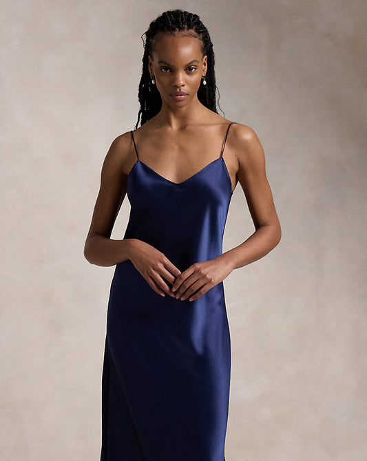 Satin Midi Slip Dress Newport Navy