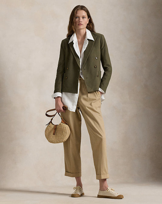 Double-Breasted Jacquard Knit Blazer Outdoor Olive