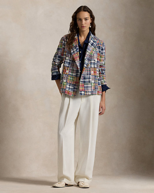 Plaid Cotton Double-Breasted Blazer Madras Multi