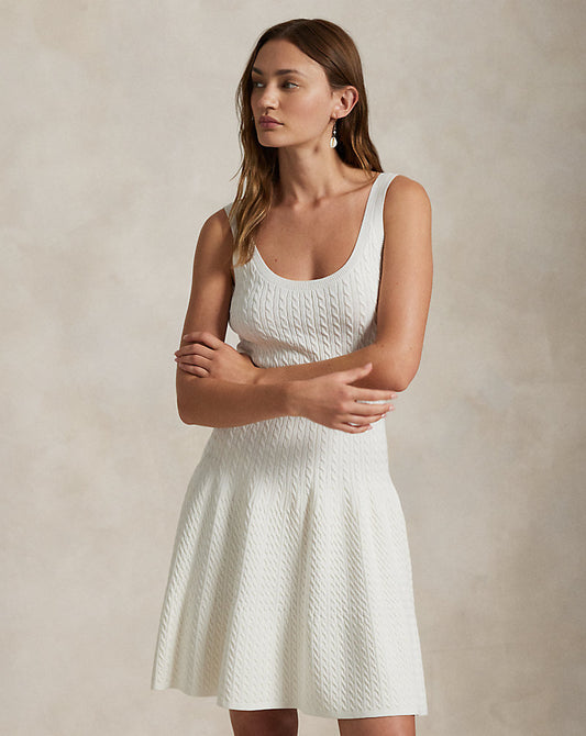Cable-Knit Sleeveless Jumper Dress Cream