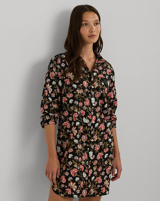 Floral Cotton-Blend Lawn Sleep Shirt Black
