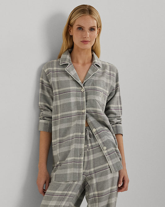 Plaid Herringbone Twill Sleep Set Grey