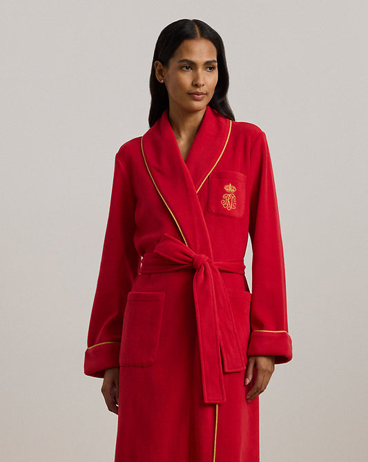Fleece Long Shawl-Collar Robe Red