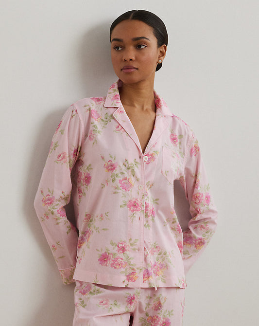 Floral Cotton-Blend Lawn Sleep Set Pink Floral