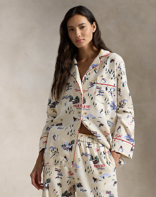 Ski-Motif Cotton Long-Sleeve Pyjama Set Ski Slp Prnt