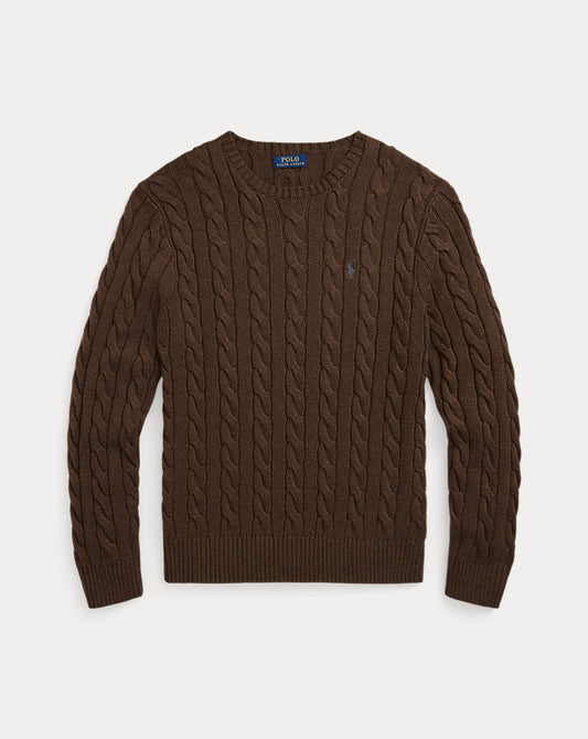 Cable-Knit Cotton Jumper Dark Roast Melange