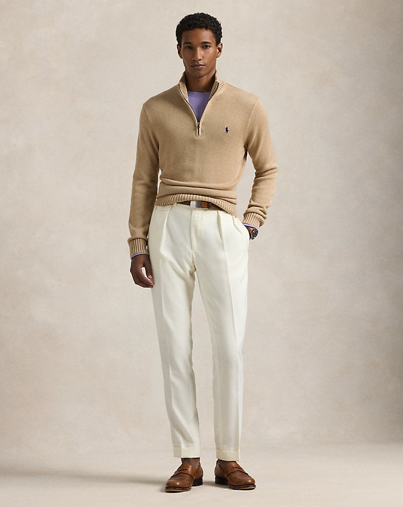 Cotton Quarter-Zip Jumper Camel Melange