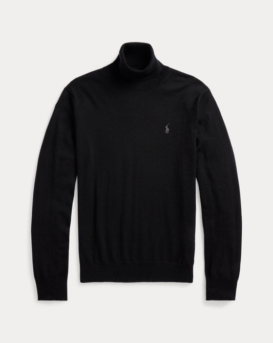 Washable Wool Roll Neck Jumper Polo Black