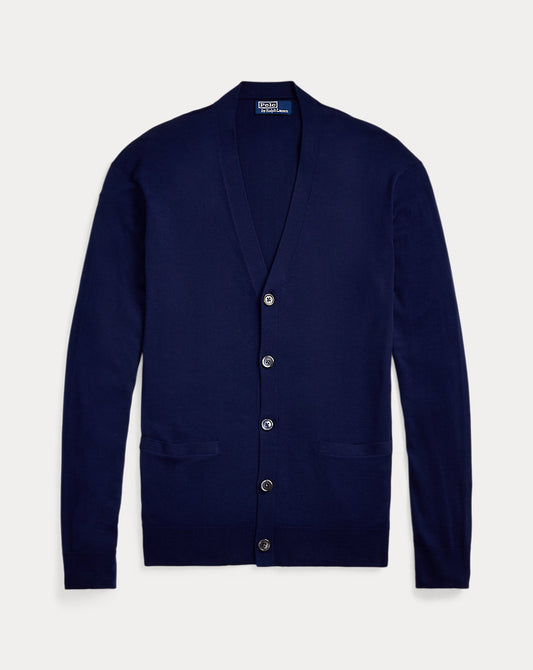 Cotton V-Neck Cardigan Bright Navy