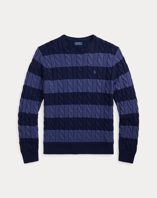 Striped Cable-Knit Cotton Jumper Navy Combo