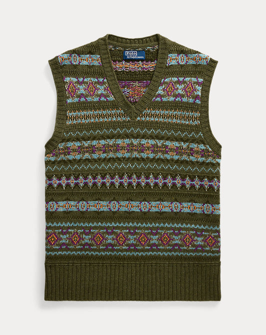 Fair Isle Linen-Blend Sleeveless Jumper Olive Combo