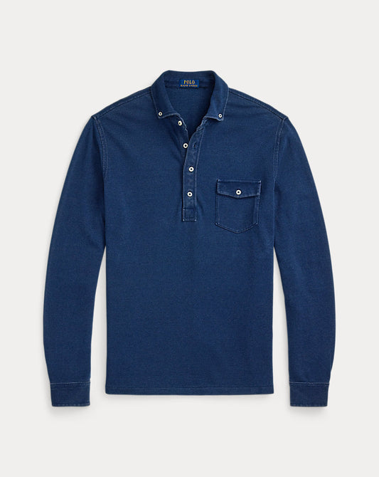Indigo-Dyed Mesh Polo Shirt Dark Indigo