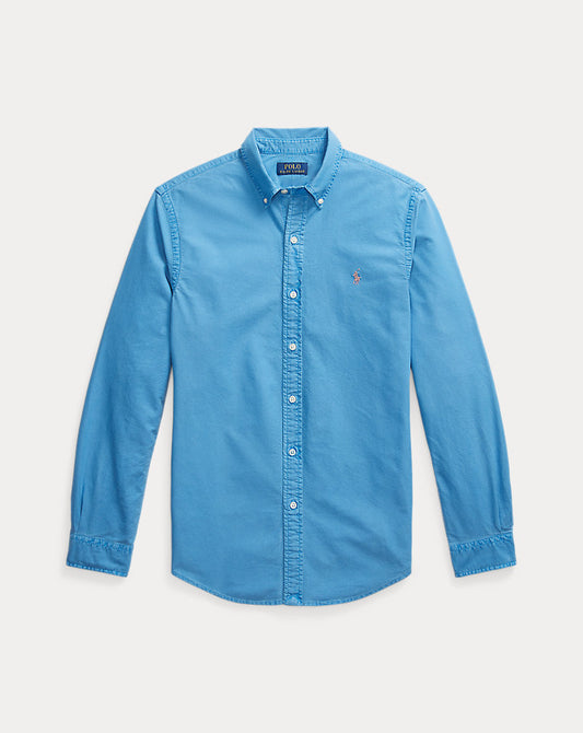Slim Fit Garment-Dyed Oxford Shirt Blue Orbit