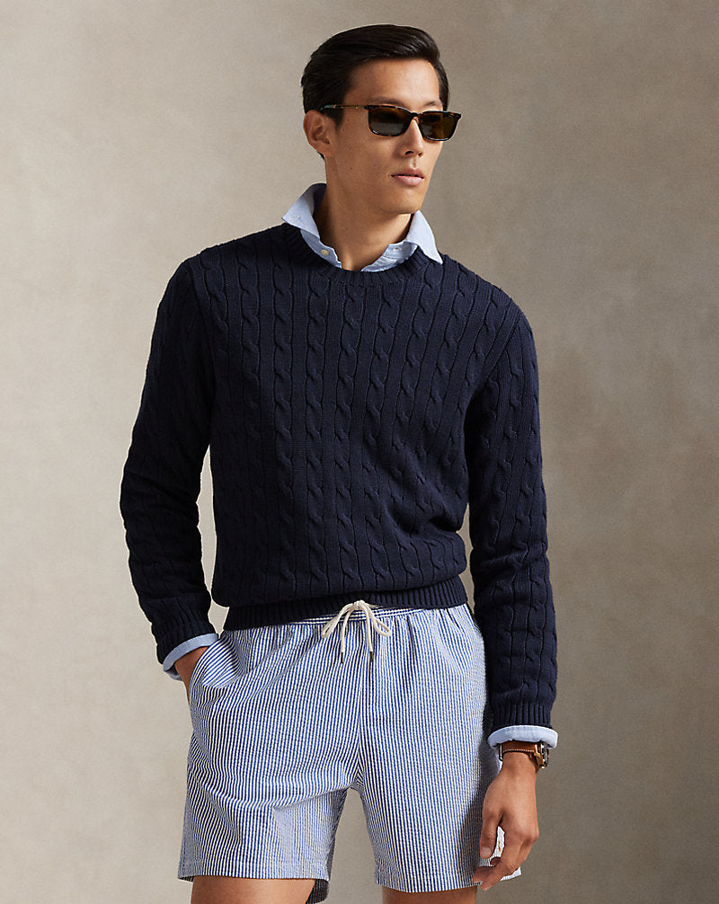 Cable-Knit Cotton Crewneck Jumper Hunter Navy