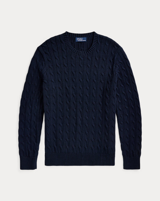 Cable-Knit Cotton Crewneck Jumper Hunter Navy