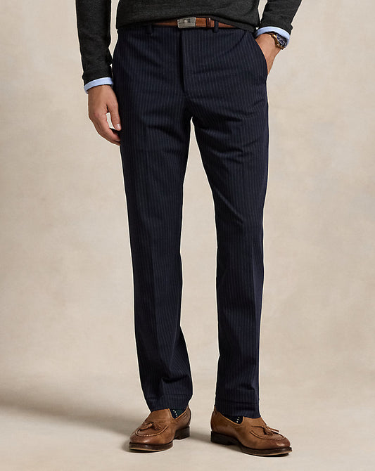 Straight Performance Twill Trouser Navy Pinstripe