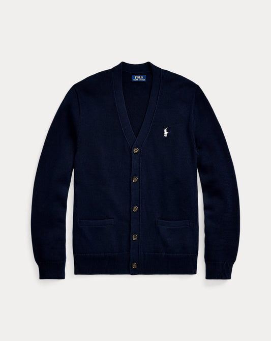 Cotton V-Neck Cardigan Hunter Navy/White Pp