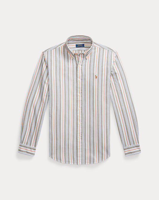 Custom Fit Striped Oxford Shirt Olive Orange Multi