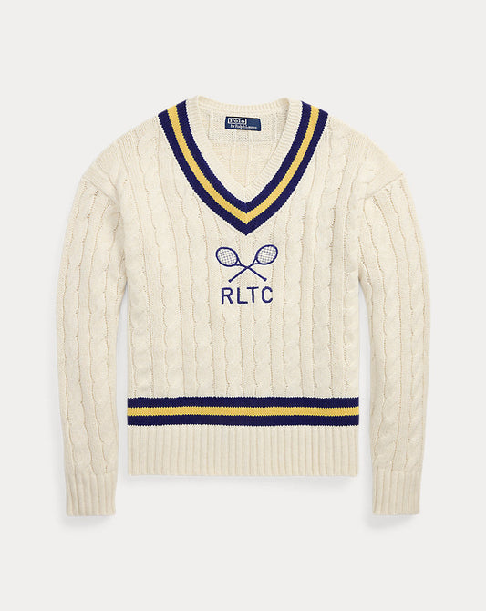 Embroidered Cotton-Blend Cricket Jumper Cream Combo