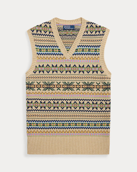 Fair Isle Sleeveless Jumper Tan Combo