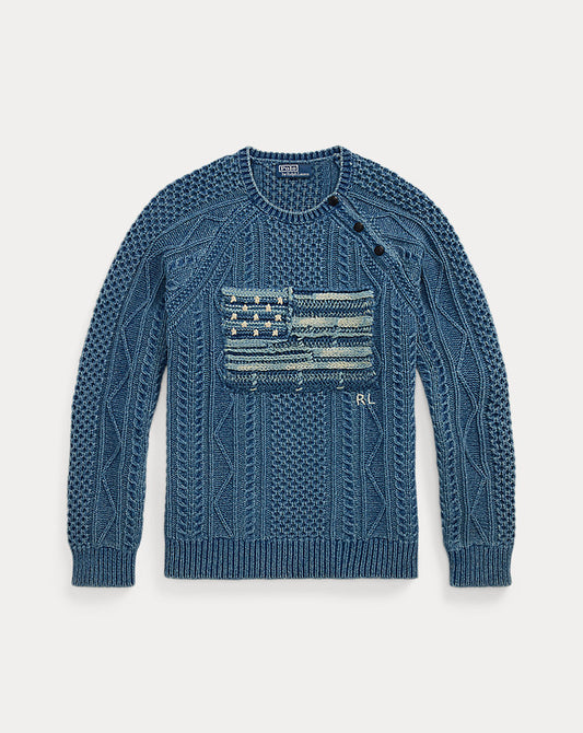 Aran-Knit Flag Cotton Jumper Indigo Combo